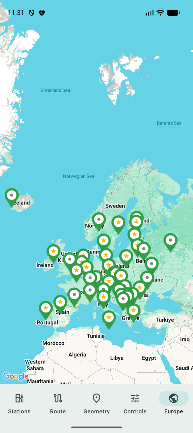A marker pin on every capital of Europe, on Google Maps