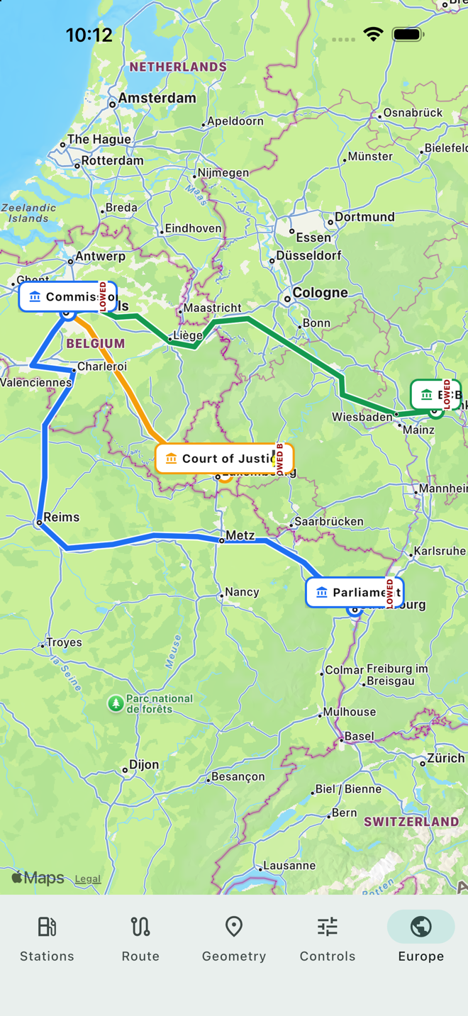 Routes between the EU institutions